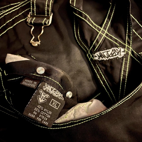 SUPER RARE Vintage Macgear 90s Rave Overalls - Black With Green Stitching Unisex - Picture 12 of 15